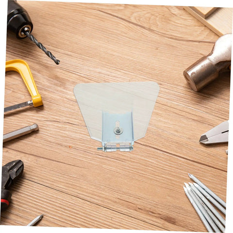 Wooden table with tools and one piece from Two Pack Bench Grinder Shield Eye Protector, Pro Grade Heavy Duty Stainless Steel And ABS Guard