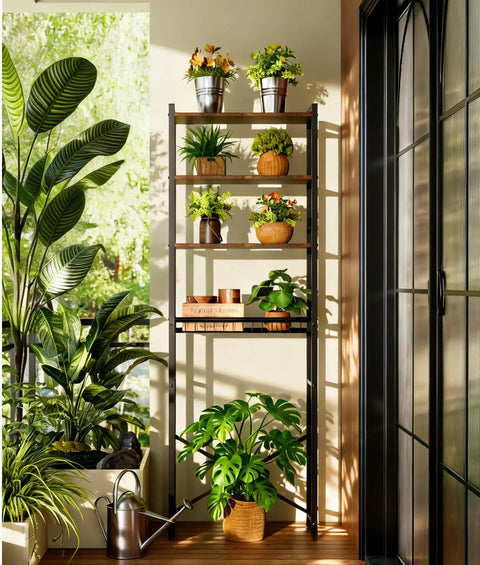 4-Tier Over The Toilet Storage Rack With One-Piece Wood Shelves And Open Net Basket, Space-Saving Bathroom Organizer