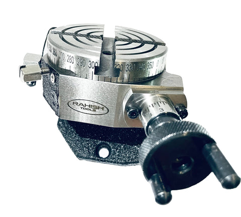 Beefy 3 Inch 75mm Tilting Rotary Table With Four Slots And M6 Clamp Kit For Milling And Metalworking Tools Low Profile Precision Mini Rotary Table For Shop Use, featuring precision dial and sturdy base