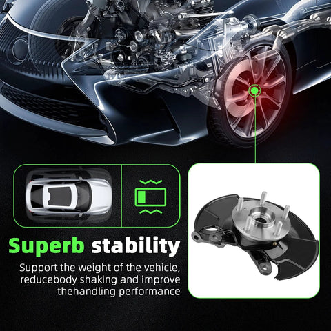 Left Front Steering Knuckle And Wheel Bearing Hub Assembly For Civic 2012 2013 2014 2015 2016 1.8L Direct Fit Replacement With Easy Install On The Driver Side Replaces LK097 51216 TR3 Y00 51216 TR0 A00 displayed with stability features.