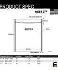 10 Piece Nest Z Faraday Bag Kit Ultra Thick Military Grade Shielding diagram with bag dimensions and specifications