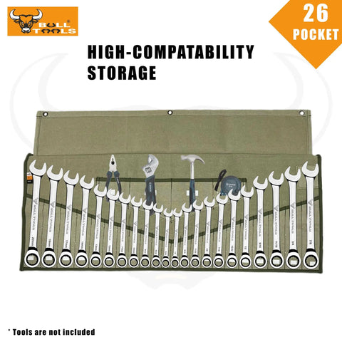 Beefy Heavy Duty Wrench Roll Organizer Pouch 26 Pocket Tool Roll For Metric And SAE Wrenches Cotton Canvas Portable Roll