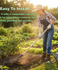 Gardener using Wooden Hoe Handle Replacement 47 Inch Long With 1.3 Inch Diameter Tapered End on rake in garden.
