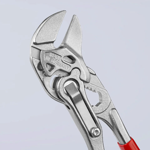 Close-up of Two-Piece Pliers Wrench Set With Parallel Jaws For Infinitely Variable Gripping, showing upper jaw detail.