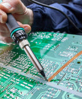 Person using Two Pack Must Have Gear No Clean Solder Braided Wick For Desoldering Solder Removal Tool on PCB repair project.
