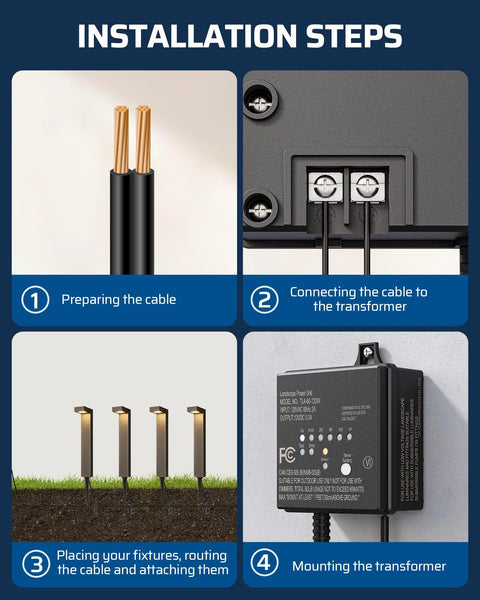 Outdoor Low Voltage Transformer 60W 120V AC To 12V DC With Dusk To Dawn Sensor installation steps for LED landscape lighting.