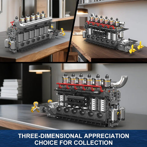 Dope Aircraft Carrier Engine Building Set With Inline Six Cylinder Motor Realistic Military Aviation Engine Model Kit 3222 Piece Collectible Construction Toys Gift For Teens And Adults displayed on a desk