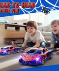 Children playing with Spider Themed Remote Control Car With Dope Multicolor Flashing Lights Drift RC Toy For Kids Ages 3 Through 12