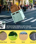 MACOPRO green folding utility cart with lid and four rotating wheels carrying boxes on city street