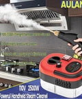 Heavy Duty Handheld Steam Cleaner With 14 Piece Accessory Kit And Six Speed Options Fast Heat Up In Just Fifteen Seconds on kitchen counter.