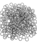 300 Pack Stainless Steel Split Lock Washers Heavy Duty Rust Proof Hardware Fasteners For Automotive Marine Builds Keeps Bolts Locked Down Tight And Super Secure, shown in a pile.