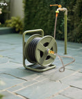 3 Foot 304 Stainless Steel Leader Hose Female To Female For Hose Reel kink free outdoor use shown on garden patio