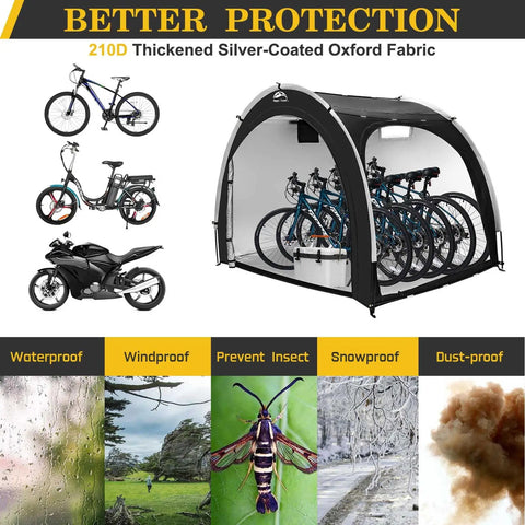 Outdoor Bike Storage Shed Tent With 210D Oxford Fabric PU4000 Waterproof Coating Portable Shelter for bikes and motorcycles