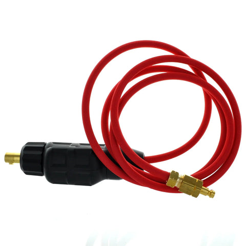 SafeLoc 35 Dinse One Half Inch Quick Disconnect Male Welding Connector with red TIG power cable and insulated clamshell