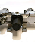 Front view of Dope Modular FRL Trio Air Filter Regulator Lubricator System With Polycarbonate Bowl One Quarter Inch NPT Threads