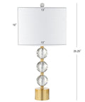 Clear And Brass Gold Crystal Table Lamp With Faceted Orb Design, Modern Glam Bedside Lamp With White Linen Drum Shade, Perfect Living Room Or Bedroom Accent, Dope Vibe, LED Bulb Included, ETL Listed For Safe And Stylish Glow