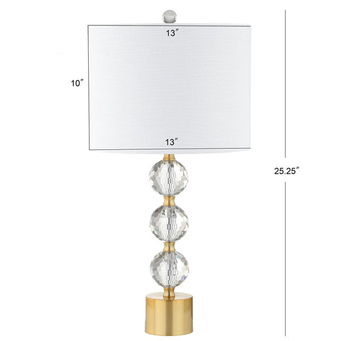 Clear And Brass Gold Crystal Table Lamp With Faceted Orb Design, Modern Glam Bedside Lamp With White Linen Drum Shade, Perfect Living Room Or Bedroom Accent, Dope Vibe, LED Bulb Included, ETL Listed For Safe And Stylish Glow
