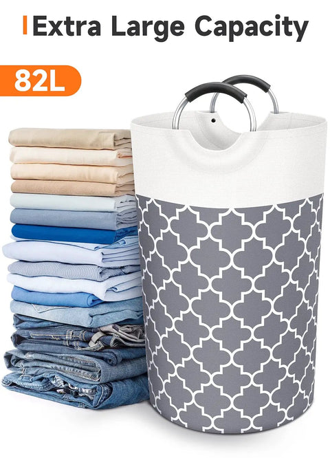 Giant 82L Collapsible Laundry Basket With Aluminum Soft Grip Handles Waterproof Laundry Hamper for Dorms Apartments and Home