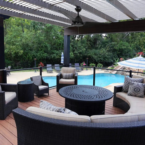 54 Inch Outdoor Wet Rated Waterproof Ceiling Fan Matte Black With Modern Style on patio by pool