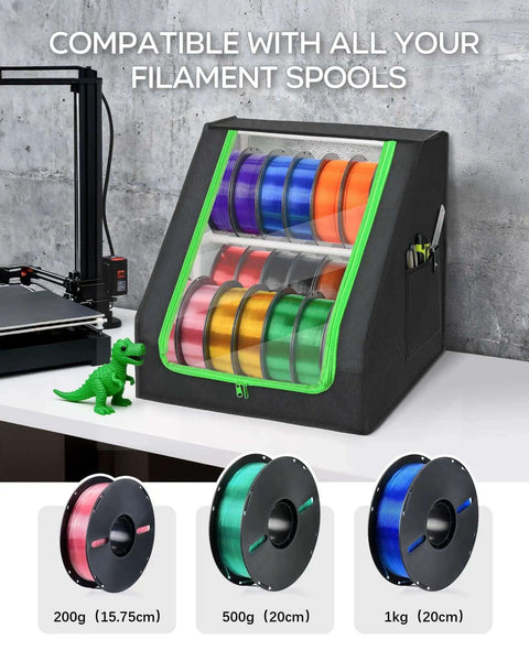 Heavy Duty 3D Printer Filament Storage Box With 21 Spool Capacity, 2-Tier Filament Rack Organizer, on tabletop next to 3D printer.