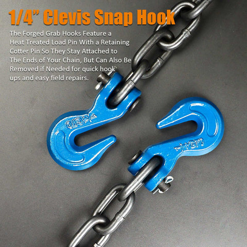 Two Pack Heavy Duty Ratchet Load Binder Set With Twenty Foot G70 Tow Chains One Quarter Inch To Five Sixteenths Inch Range Grab Hook