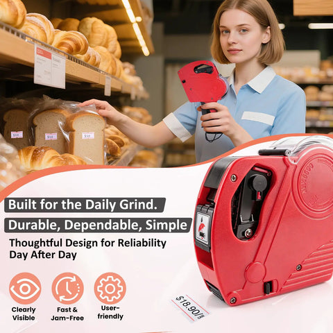 MX5500 Price Tag Gun Kit With 2 Red 8 Digit Tag Guns 11000 Labels And 8 Refill Rollers used in bakery to label bread prices