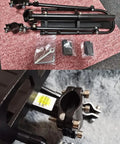 Retractable Aluminum Bike Rear Rack Cargo Carrier for Bicycle Luggage, Heavy Duty Post Mount with screws laid out on surface