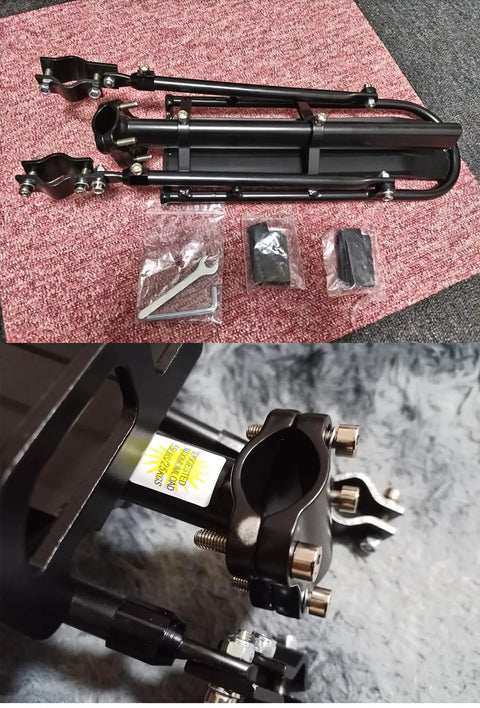 Retractable Aluminum Bike Rear Rack Cargo Carrier for Bicycle Luggage, Heavy Duty Post Mount with screws laid out on surface