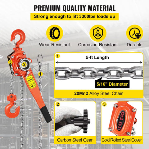 Super Heavy Duty Manual Lever Chain Hoist 3300 Lbs With 10 Foot Solid Carbon Steel Ratchet Come Along Designed To Rock Jobsites And Home Sheds Without Breaking A Sweat