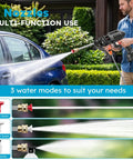 No Sweat Battery Powered Cordless Car Washer With Badass Handheld Pressure Cleaner and Rich Foam Pot includes 3 nozzles for multi-function use.
