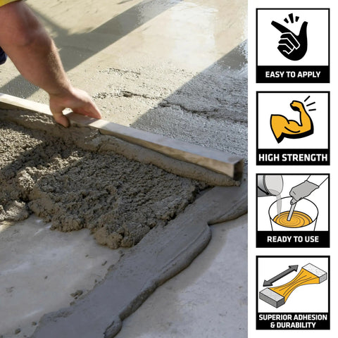 Heavy Duty Acrylic Concrete Adhesive Glue And Portland Cement Mortar Admixture With Freeze Thaw Resistance For Rock Solid Bonding And Heavy Hitter Performance One Gallon Pack, worker leveling concrete.