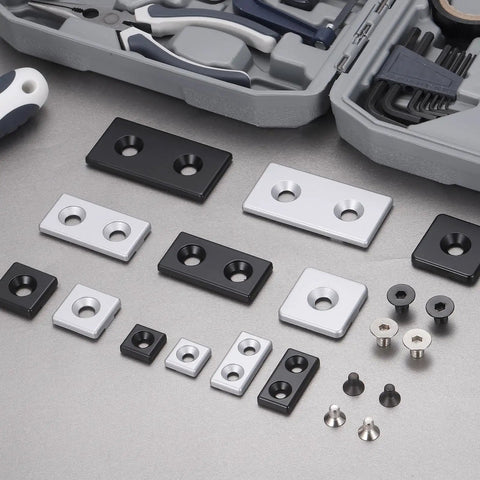 4 Pcs Zinc Alloy 3030 T Slot Aluminum Profile End Caps Eu Standard 30 X 30 Millimeter Cover With M8 Screws Silver Tone shown with various designs.