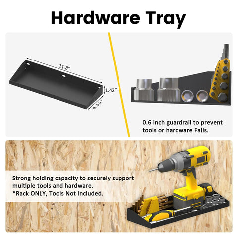 Wall Mounted Tool Rack Set 4 Pack Handy Screwdriver Organizer, Pliers Holder And Hammer Rack With Metal Hardware Tray