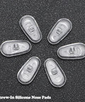 No Sweat Silicone Eyeglasses Nose Pads With Twenty Anti Slip Replacement Pairs, clear silicone pads on dark background.