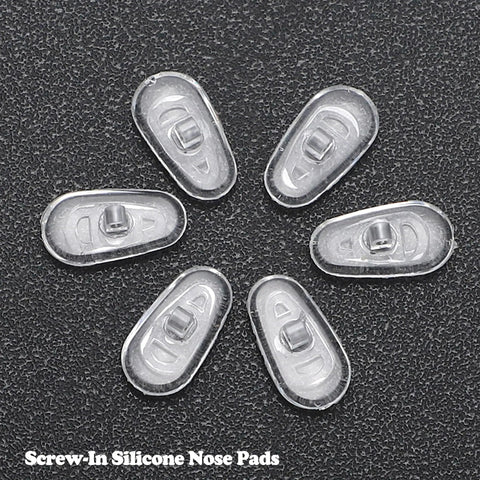 No Sweat Silicone Eyeglasses Nose Pads With Twenty Anti Slip Replacement Pairs, clear silicone pads on dark background.