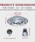 Dimensions of 33mm Chrome Front Axle Wheel Covers For Semi Trucks ABS Plastic Hub Caps shown with measurements