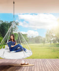 Cozy Hanging Swing Nest Daybed White Saucer Style Hammock Chair With Plush Pillow Premium Cotton Double Hammock Outdoors