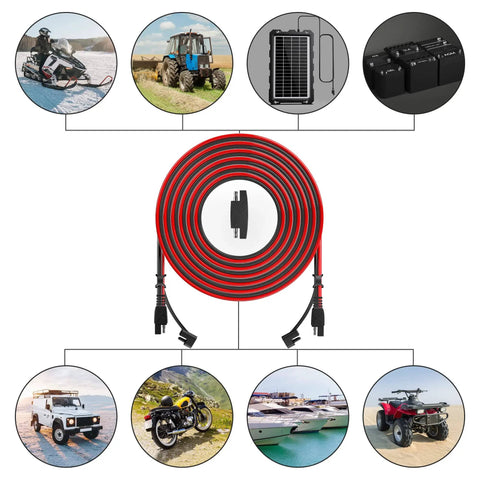 Beefed Up 50 Foot SAE Extension Cable 16 AWG SPT-2 Red Positive Black Negative Quick Disconnect for automotive and marine use