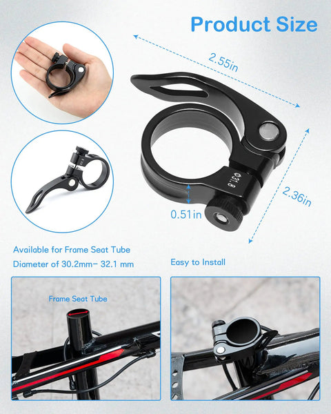 2 Pack Bike Seat Clamps 31.8mm Seatpost Clamp For 31.8mm Seat Tube Inner Diameter Black Aluminum 6061 Premium Upgrade