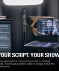 Top Shelf Teleprompter With Bright Built In Screen For Dead Simple Script Reading And Stream Chat Tracking featuring live view setup.