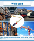 2 Ton Snatch Block With 2 Ft G70 Chain For Flatbed Tow and Recovery shown against towing and storage images