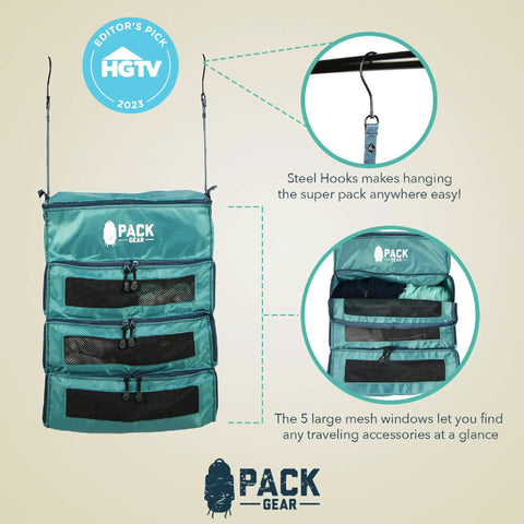 Hanging Carry On Travel Organizer With Mesh Windows For Quick Clothes Access Fits Any Suitcase Medium Size Green Travel Cubes