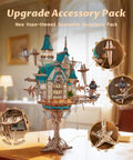 3D Wooden Puzzle Steam Castle Model With Floating Baroque Design For Steampunk Lovers, DIY Building Kit With Creative Lighting, Fantasy Castle Display For Collectors And Fantasy Fans, blue roof detail