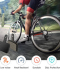 Cyclist on road bike with overlay of 4 Pairs Disc Brake Pads Set For TRP Tektro Compatible Bikes Resin Semi Metallic Replacement Pads