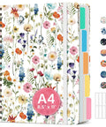 Five Subject Spiral Notebook With Removable Dividers And Tabs, 8.5 By 11 Hardcover Journal, Wildflowers Vibe Aesthetic cover