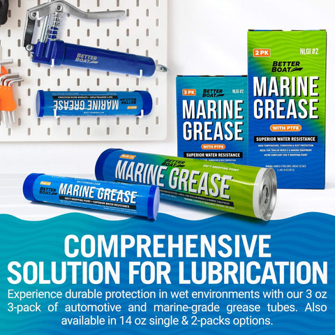 Triple Pack Mini Marine Grease Tubes 3 Oz Each Waterproof High Temp Wheel Bearing Lubricant NLGI 2 For Boat Trailers Bearings Hubs
