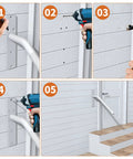 Installation steps of Slick 16 Inch Matte White Stair Handrail Rock Solid Anti Slip Knurled Grip on outdoor steps.