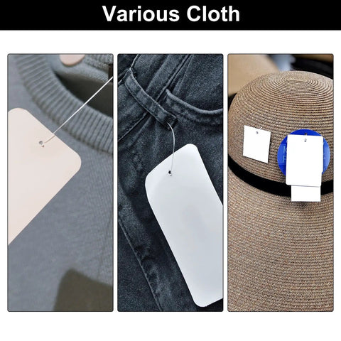 Top Rated 5000 Piece Plastic Tagging Gun Fasteners 0.5 Inch White Barbs on various clothing items for retail tagging.