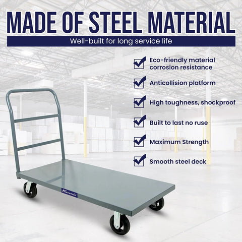 Beefy Heavy Duty Platform Dolly Cart 48 Inch By 24 Inch Flatbed With 2000 Lb Capacity in a warehouse setting