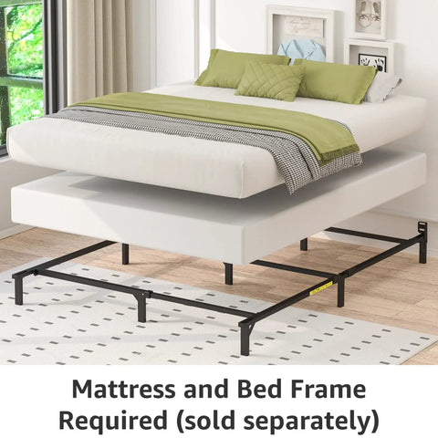 Rock Solid Queen Box Spring Bed Base With Low Profile Design, Heavy Duty Steel Mattress Foundation For All Types, Tool Free Assembly And No Sweat Setup, Built Different Support Up To Seven Hundred Pounds, White, shown under mattress